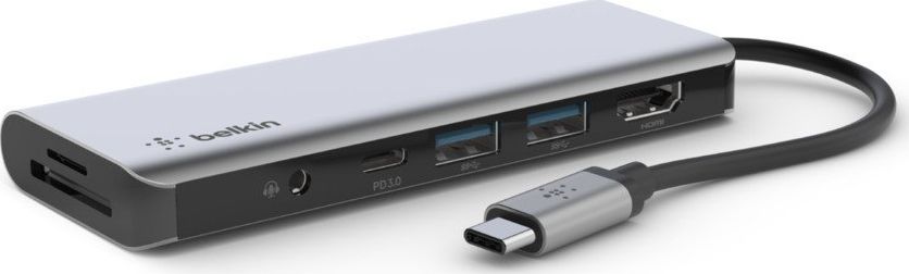 Dock USB C Belkin 7 in 1 AVC009, 100W, HDMI 4K, i hirtë