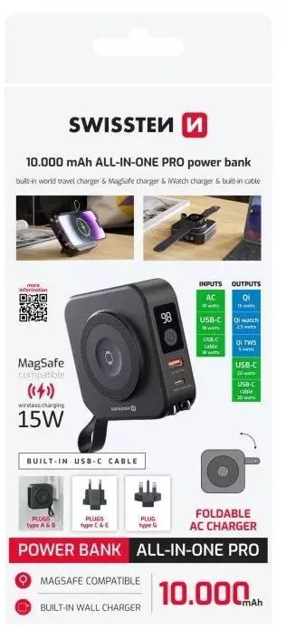 Powerbank Magsafe Swissten 22013971, 10000 mAh, 15W, i zi