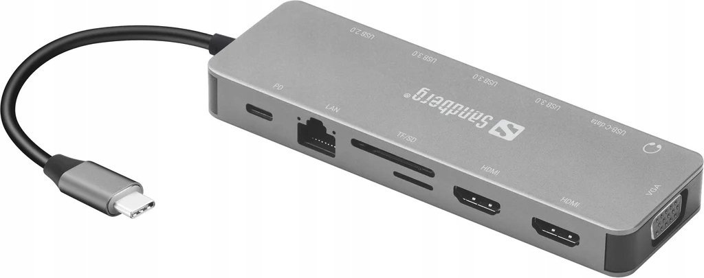 Dok udhëtimi USB C Sandberg 13 in 1, 3x ekran, Power Delivery 100W, gri