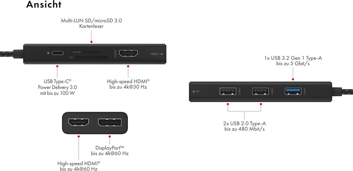 Docking station Icy Box IB-DK4011-CPD, USB-C 7 në 1, dalje trefishe video, gri