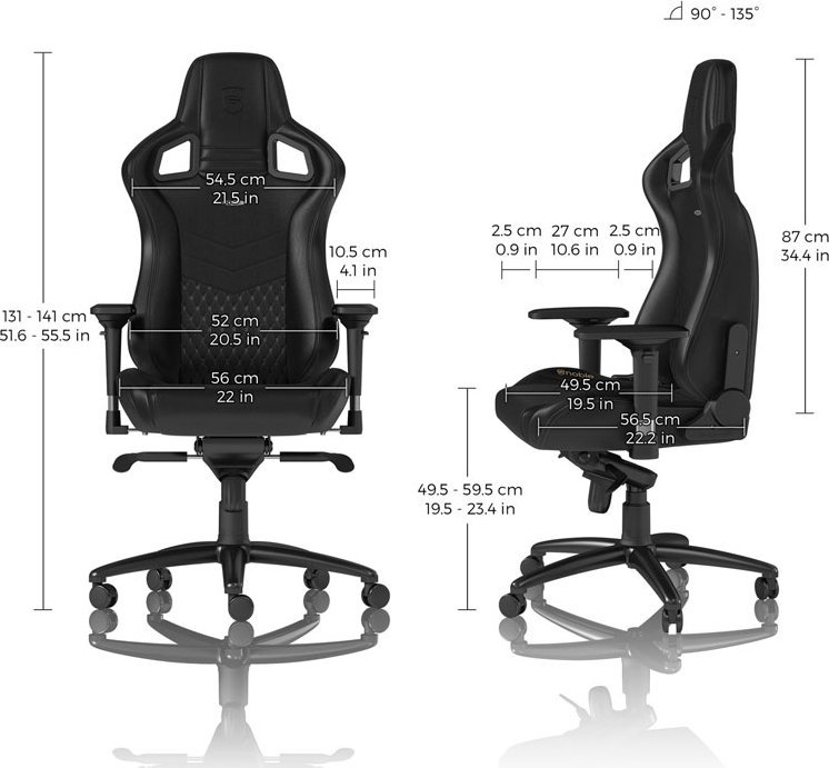 Karrige gaming noblechairs EPIC Real Leather, lëkurë natyrale, deri 120kg, e zezë