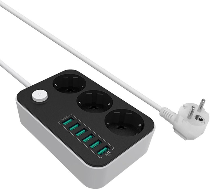 Kabllo vazhduese COLORWAY, 3x Schuko, 6x USB 5V, 1.8m