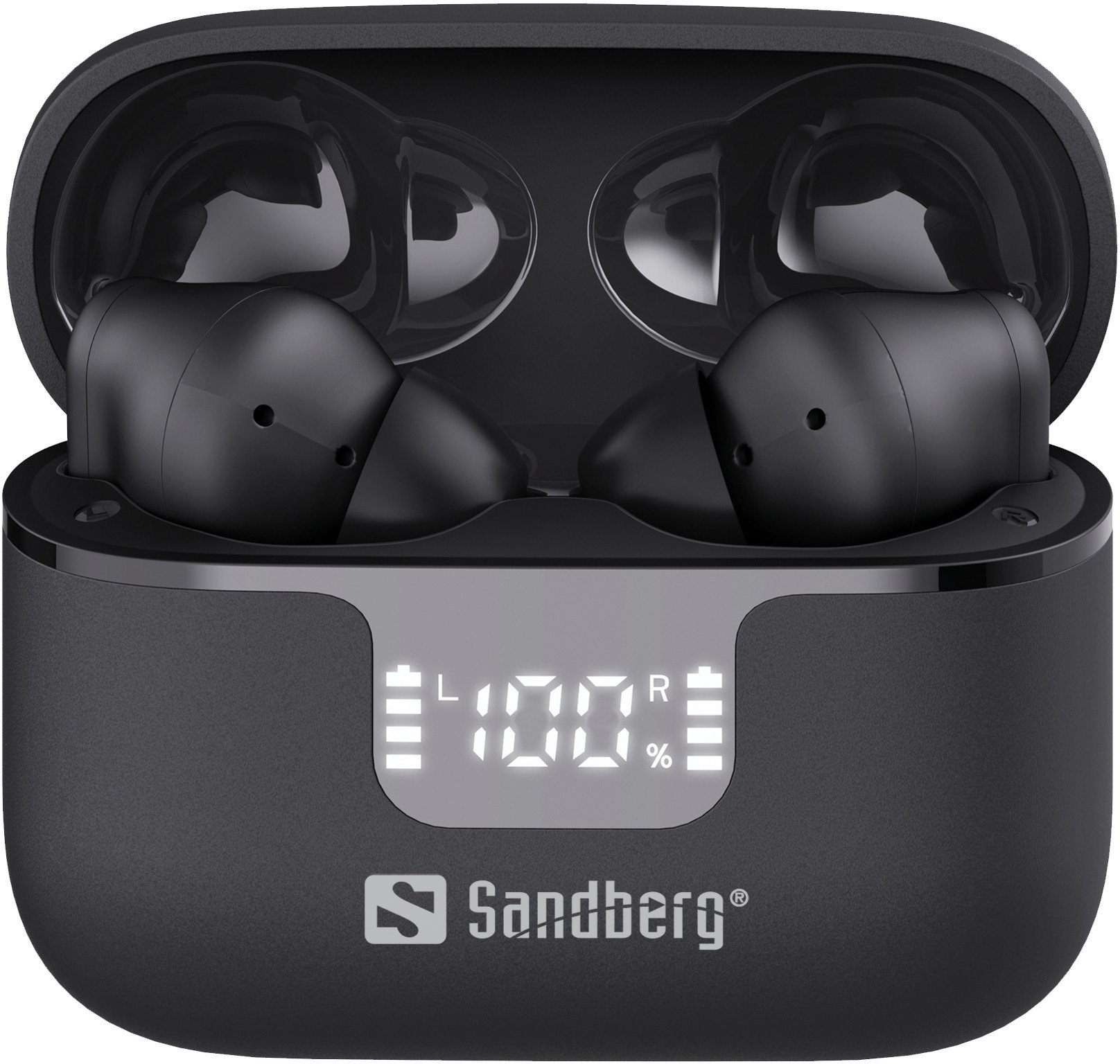 Kufje wireless Sandberg Wireless Earbuds ANC ENC, Bluetooth, me kasë karikimi me ekran, të zeza