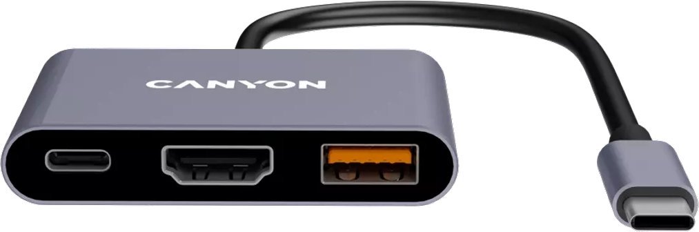 USB Разделник Canyon CNE-CHDMI3, USB C во HDMI USB A PD 100W, сив