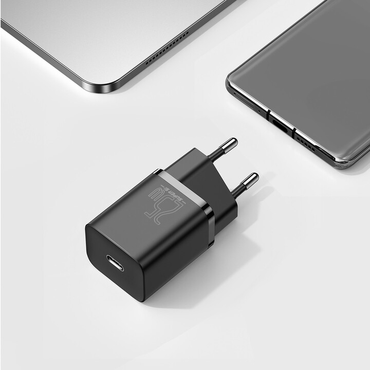 Karikues Baseus Super Si Quick 1C, USB-C, 25W, i zi + kabllo USB-C - USB-C, 3A, 1M, e zezë