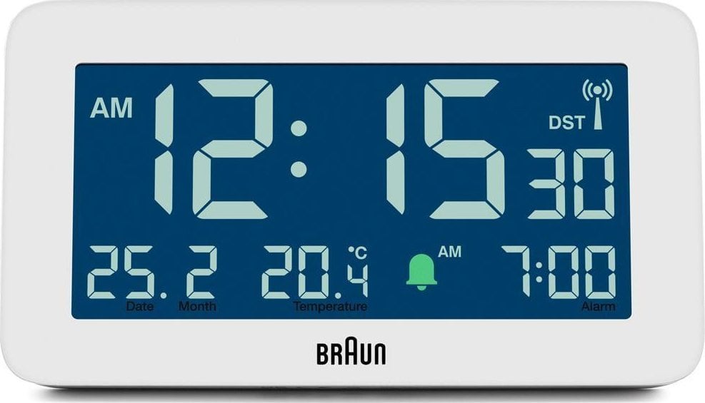 Radio me alarm Braun BC10 DCF, dixhitale, me ekran LCD, e bardhë