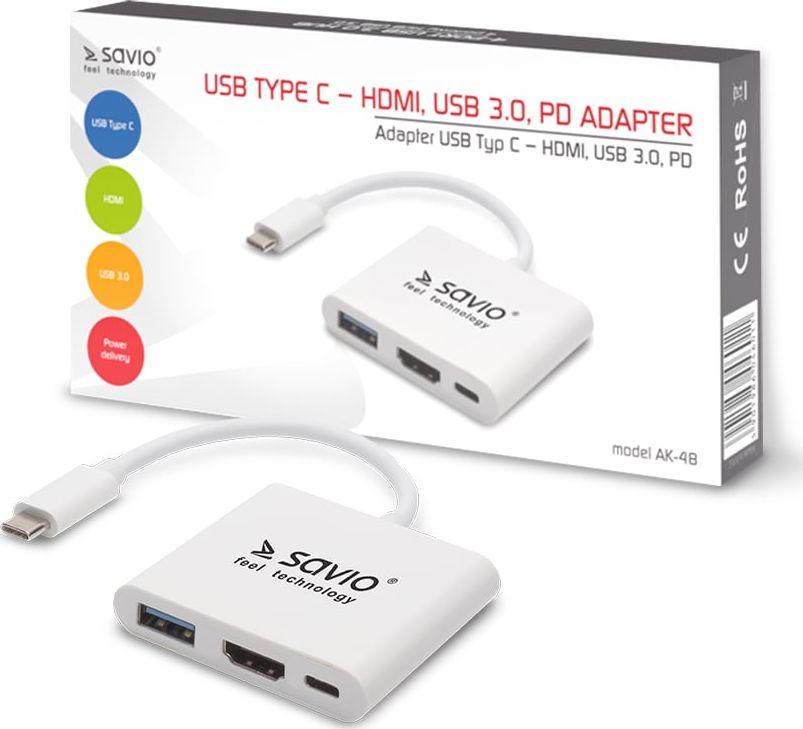 Docking station Savio AK-48 USB-C, i bardhë
