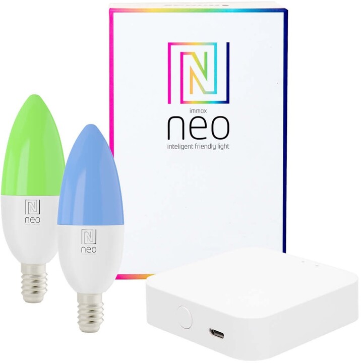 Set IMMAX NEO SUPRISE Smart BRIDGE PRO, 2x poça E14 5W me ngjyra dhe mundësi të zbehjes, Zigbee 3.0