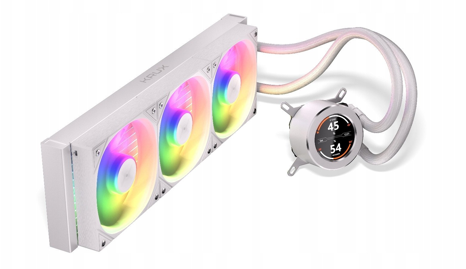 Ftohës uji për CPU Krux HydroGlance 360 LCD, radiator 360 mm, ARGB, i bardhë