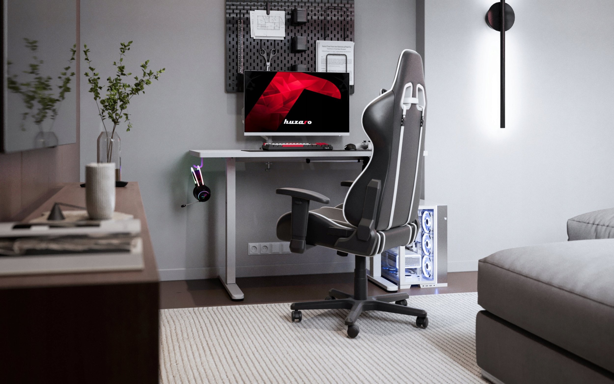 Tavolinë gaming Huzaro Hero 8.1, rregullim elektrik lartësie, e bardhë