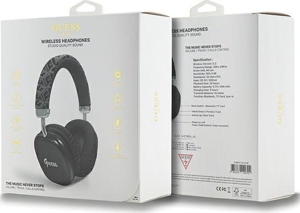 Kufje wireless Guess GCube GUBHK1GCTCSK, on ear, me mikrofon, të zeza