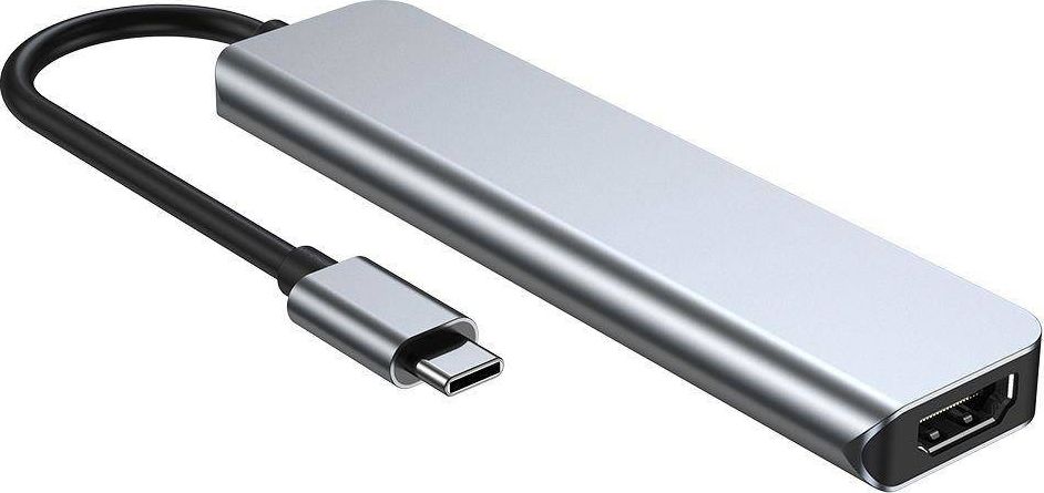 Adapter USB C Tech-Protect V4 6 në 1, HDMI, USB, alumini, gri