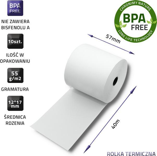 Rrolë termike Qoltec, 57x40 mm, 55 g/m², e bardhë