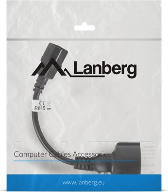 Kabllo e energjisë Lanberg IEC 320 C14- Schuko, 20cm, e zezë (CA-C14E-10CC-0018-BK)