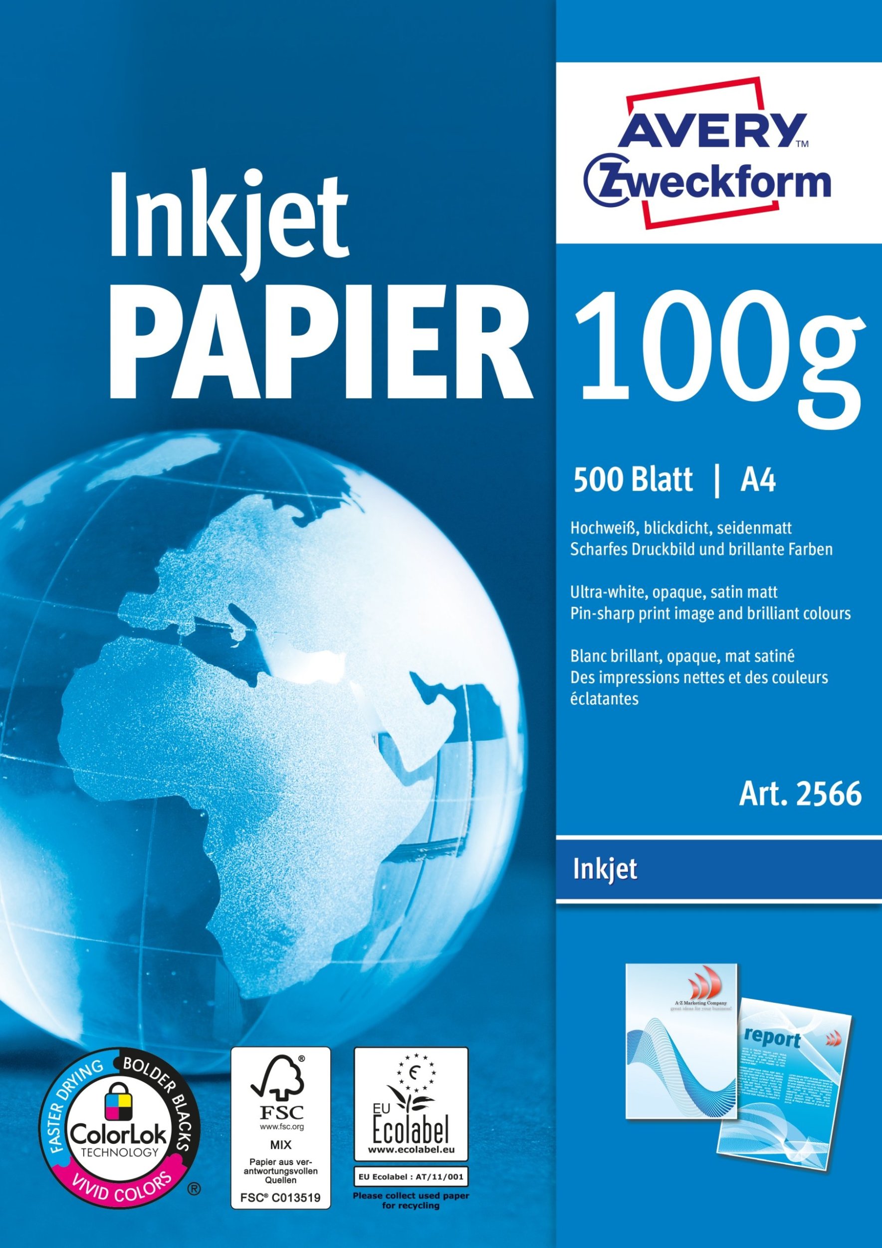 Letër printeri Avery Bright White Inkjet, A4, 100 g/m², 500 fletë, e bardhë