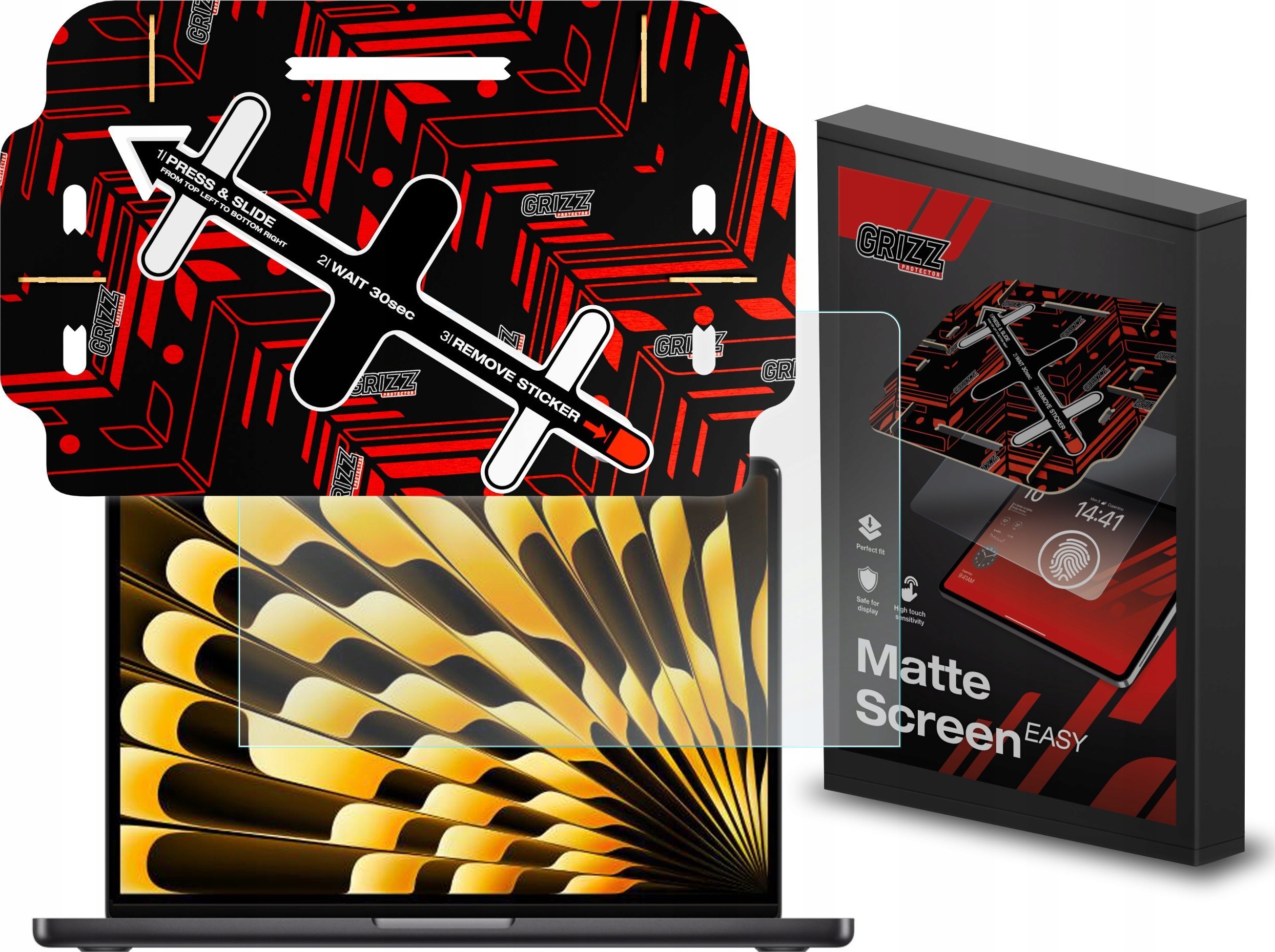 Film mbrojtës anti-gishta Grizz MatteScreen për Apple MacBook Air 13" M3 2023, mat, transparent