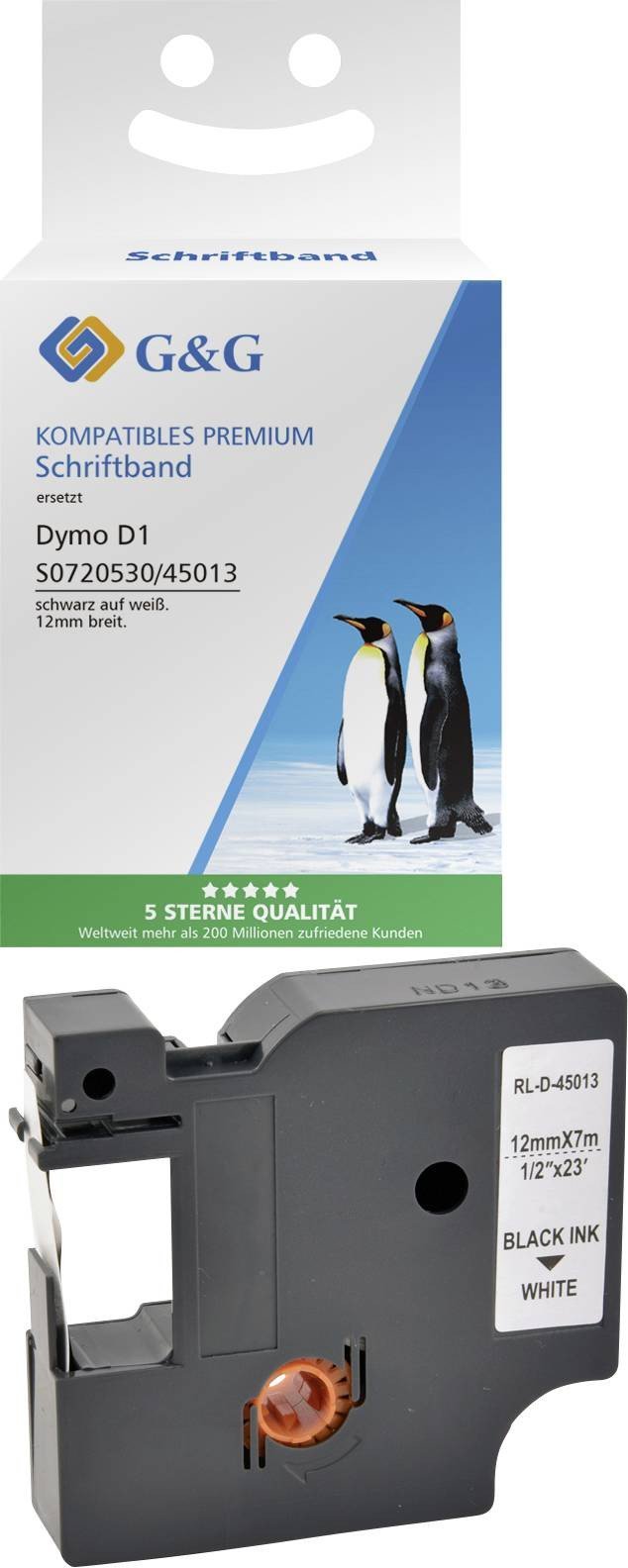 Shirit etiketash G&amp;G, 19mm, 7m, i bardhë me shkrim të zi