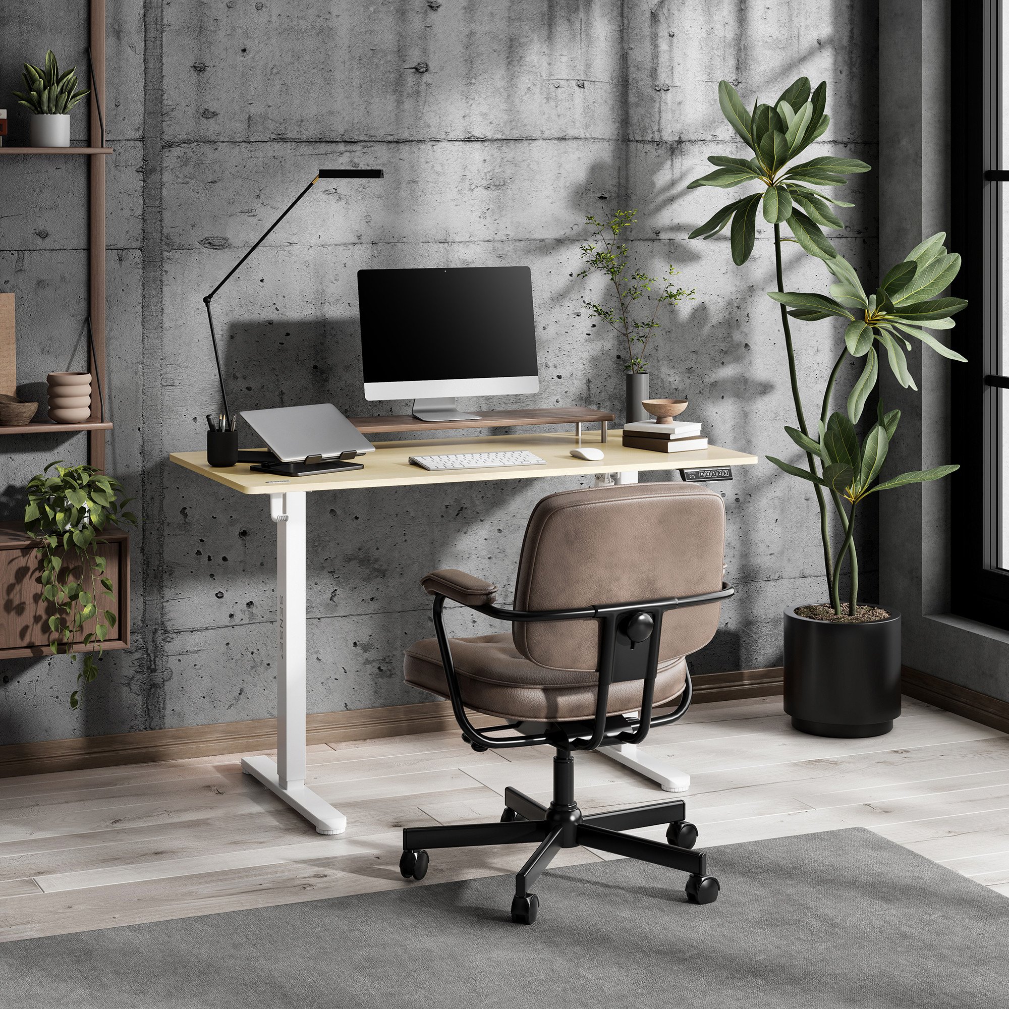 Tavolinë elektrike SENSE7 NOJO LIGHT, 120 cm x 60 cm, kafe e hapur / bardhë