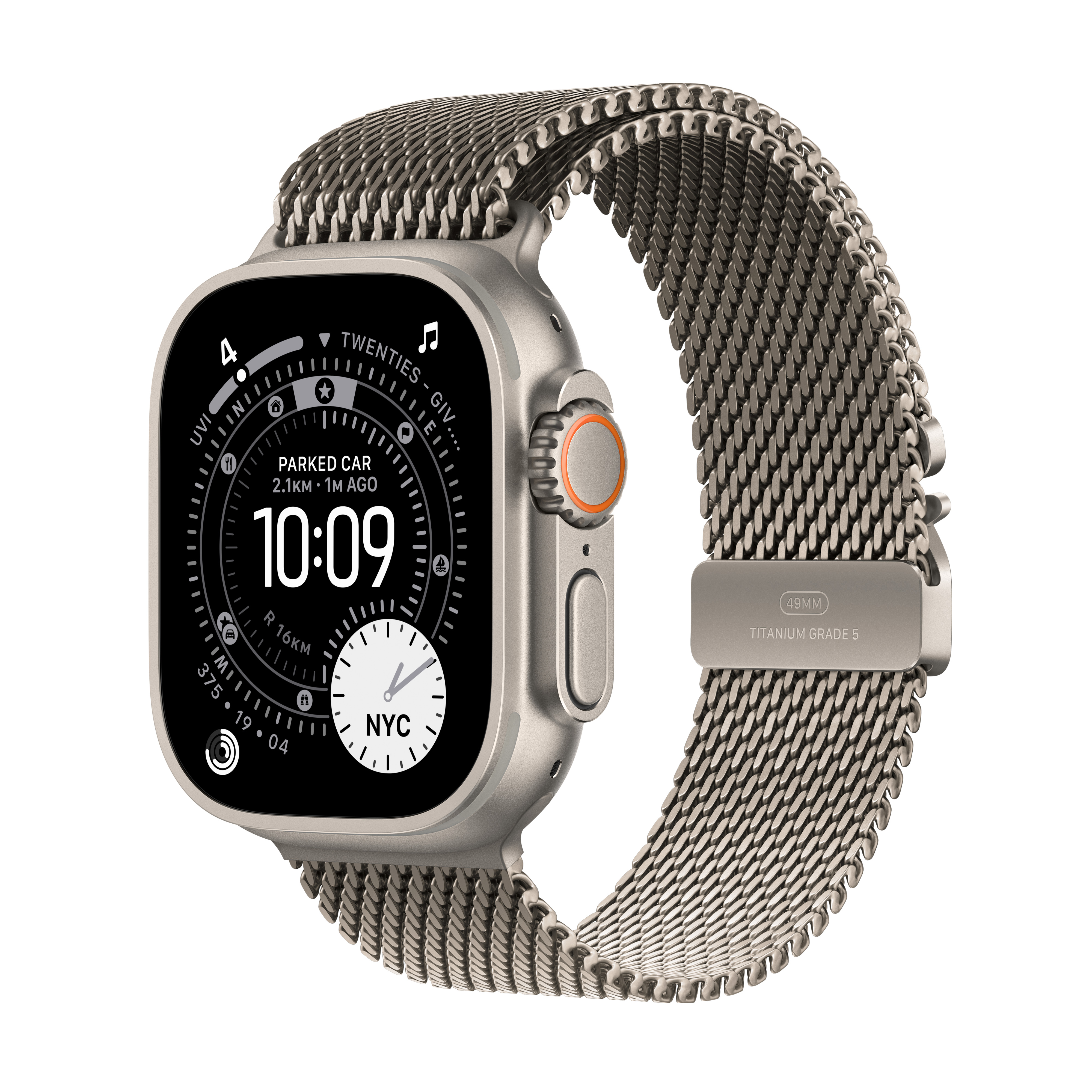 Apple Watch Ultra 3 Cellular 49mm Natural Titanium Case with Natural Titanium Milanese Loop, Large