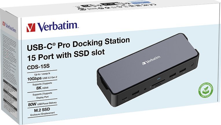 Doking станица Verbatim CDS-15S, USB 3.2 Type C, 2x HDMI и DisplayPort, црно сива