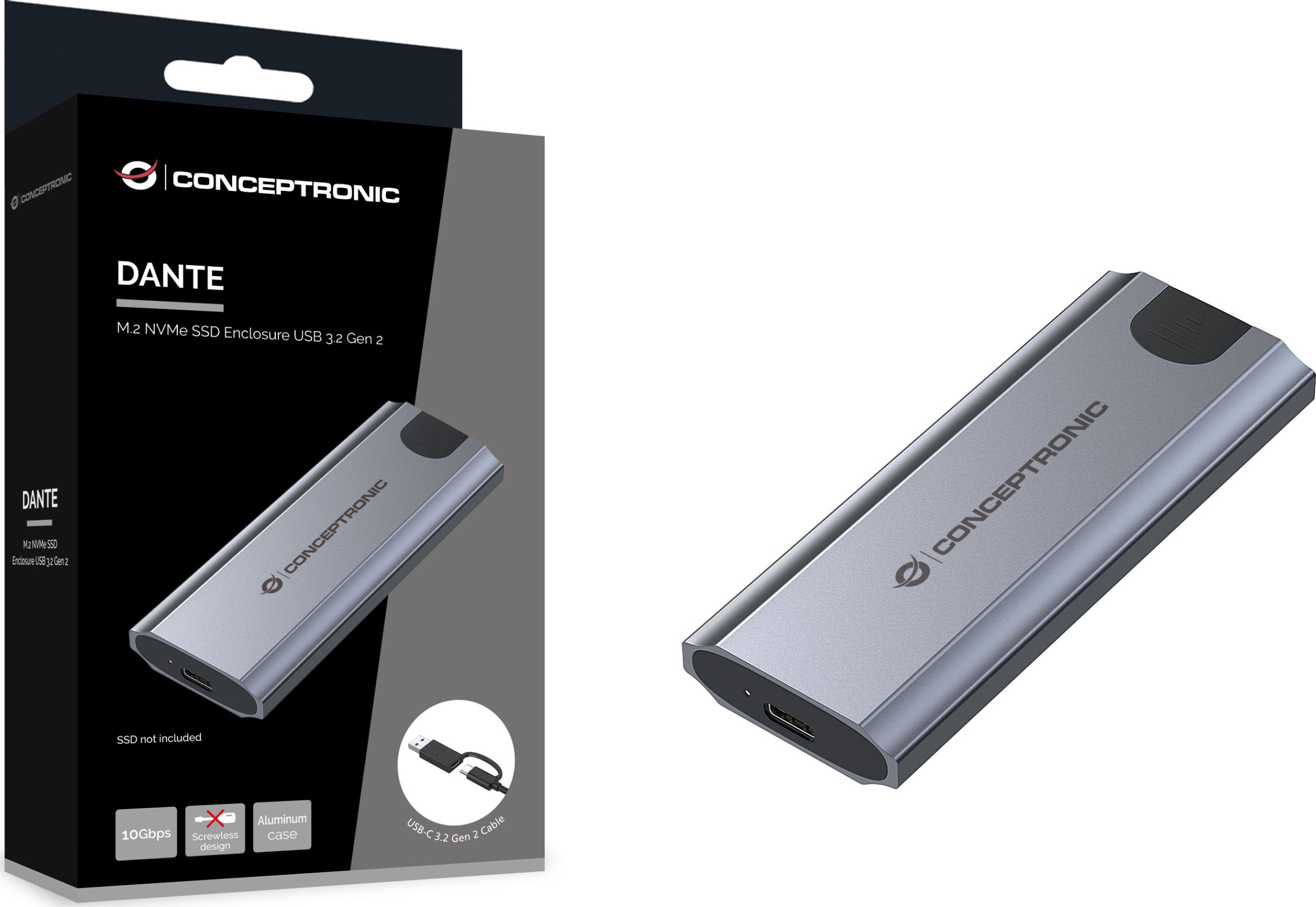Kuti SSD M.2 NVMe Conceptronic DANTE05G, USB 3.2 Gen 2, Type C, alumini