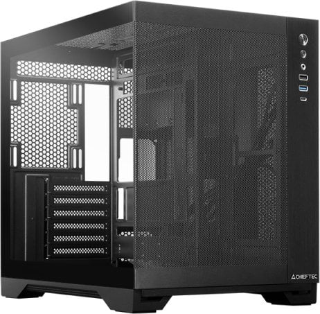 Kути за компјутер Chieftec Visio Air GM-30B-M-FL-OP, ATX Midi Tower, без вентилатор, со прозорец, црна