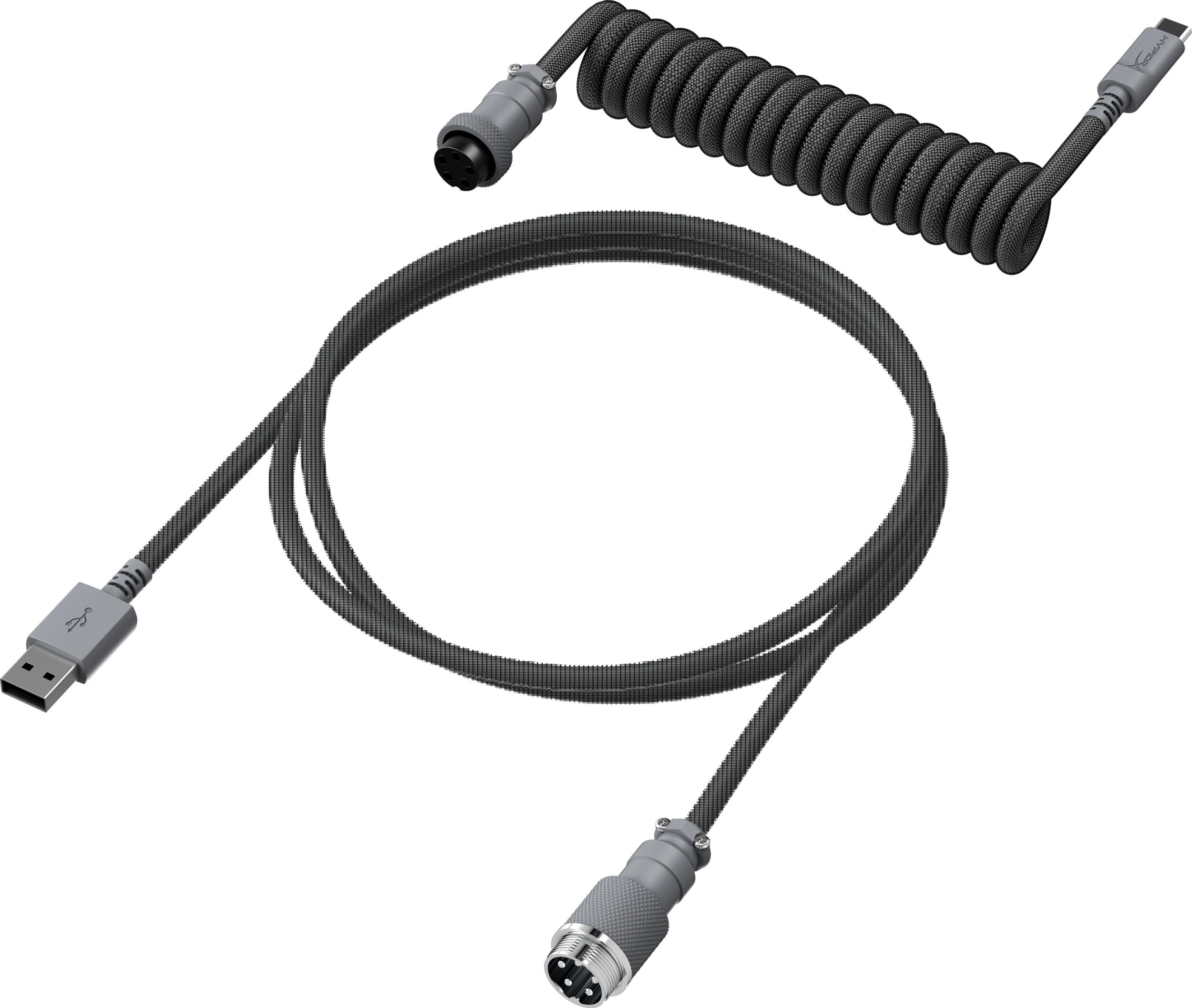 Kabllo spiralë USB HyperX, USB C në USB A, 5 pin aviator, gri
