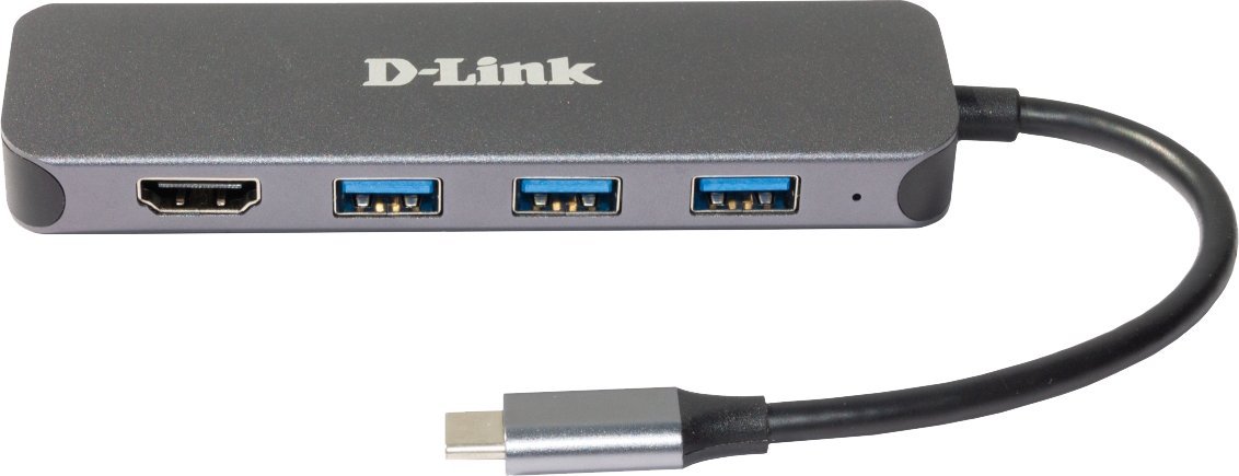 USB Ц HUB D Link DUB 2333, 5 во 1, HDMI 4K, сива