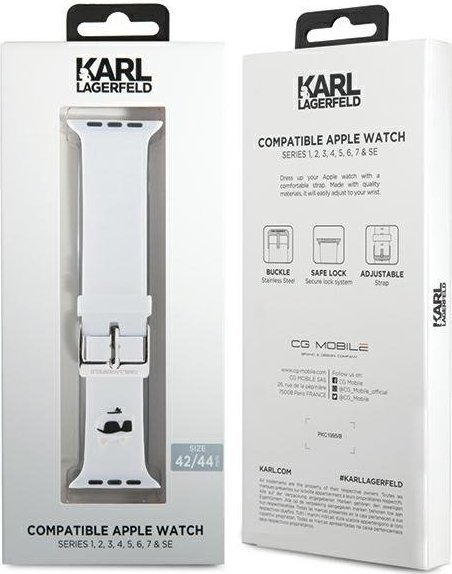 Ремче Karl Lagerfeld Rubber NFT Choupette, за Apple Watch 42 44 45mm и Ultra, бело