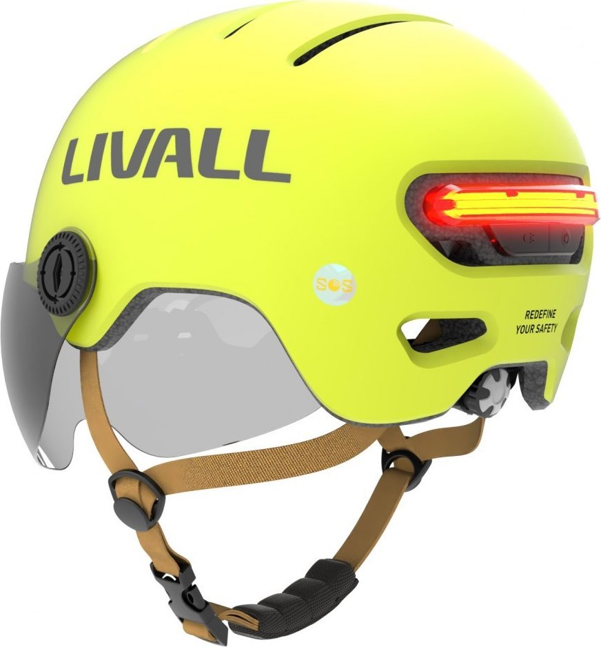 Helmetë urbane Livall L23, sensor rënie SOS, drita LED, e verdhë, L
