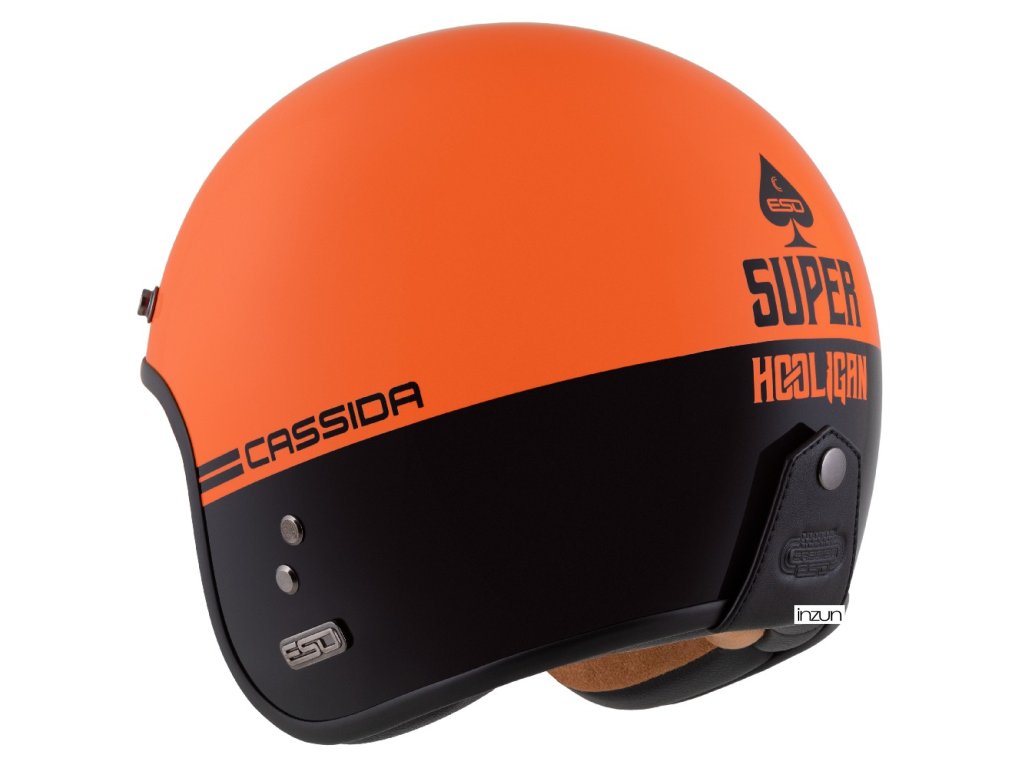 Helmë moto CASSIDA Eso Super Hooligan, fibër xhami, ECE 22.06, e zezë portokalli pearl