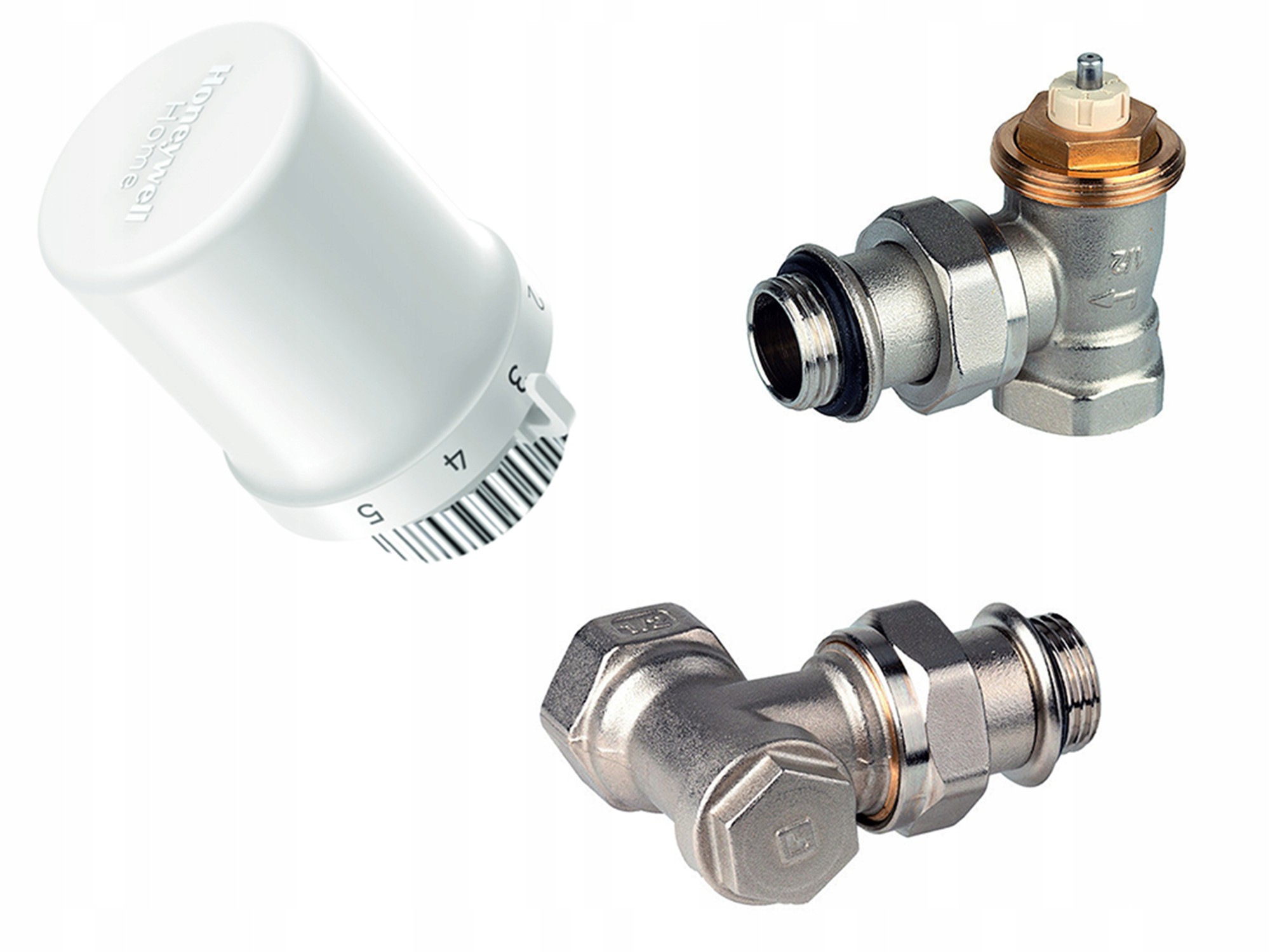 Set termostatik Honeywell Thera 6, kokë termostatike me valvula këndore, për radiator