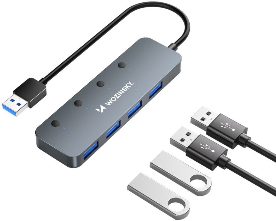 USB hub Wozinsky WHS080YSS, 4x USB A 3.0, alumini, gri