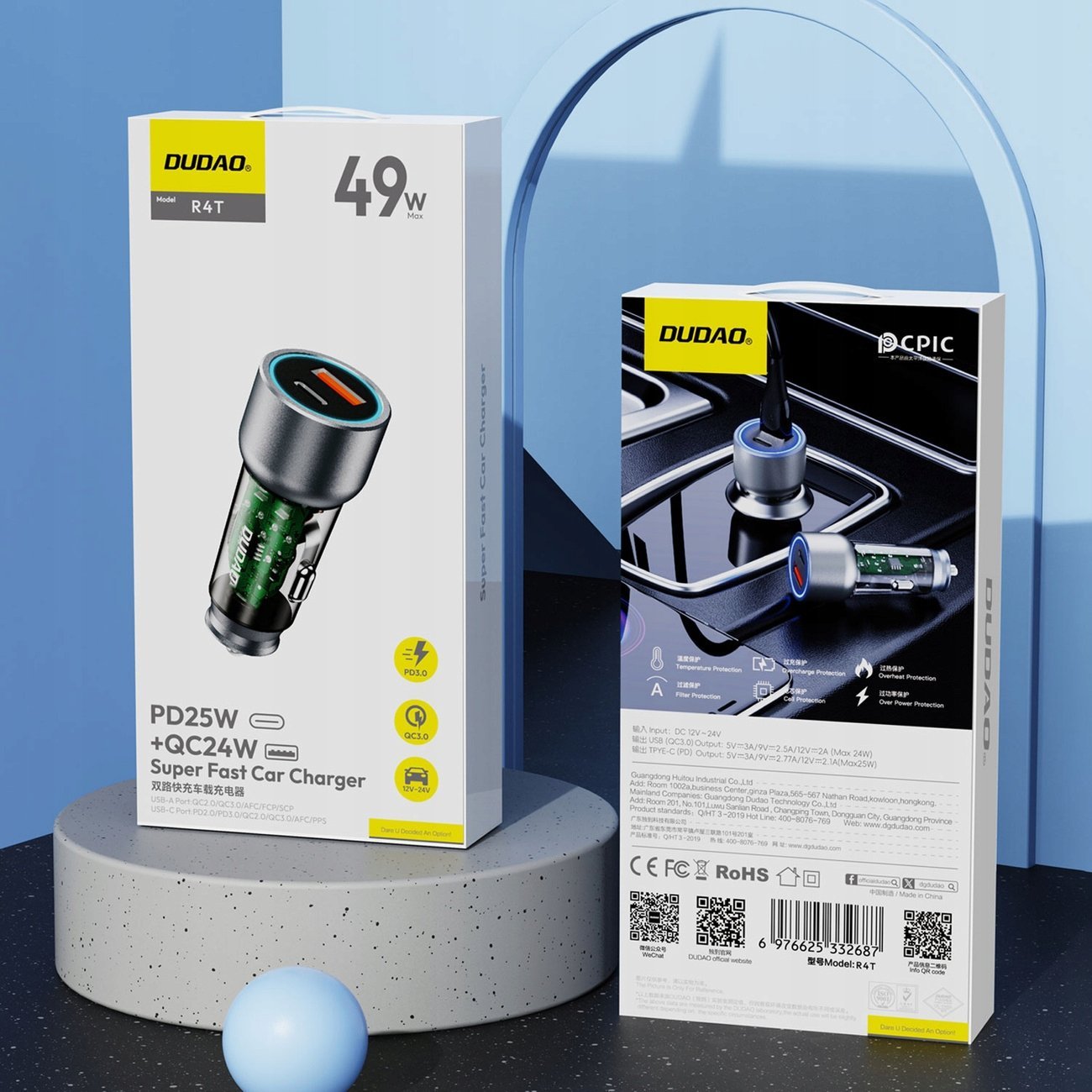 Karikues veture Dudao R4T, 30W, USB A dhe USB C, gri