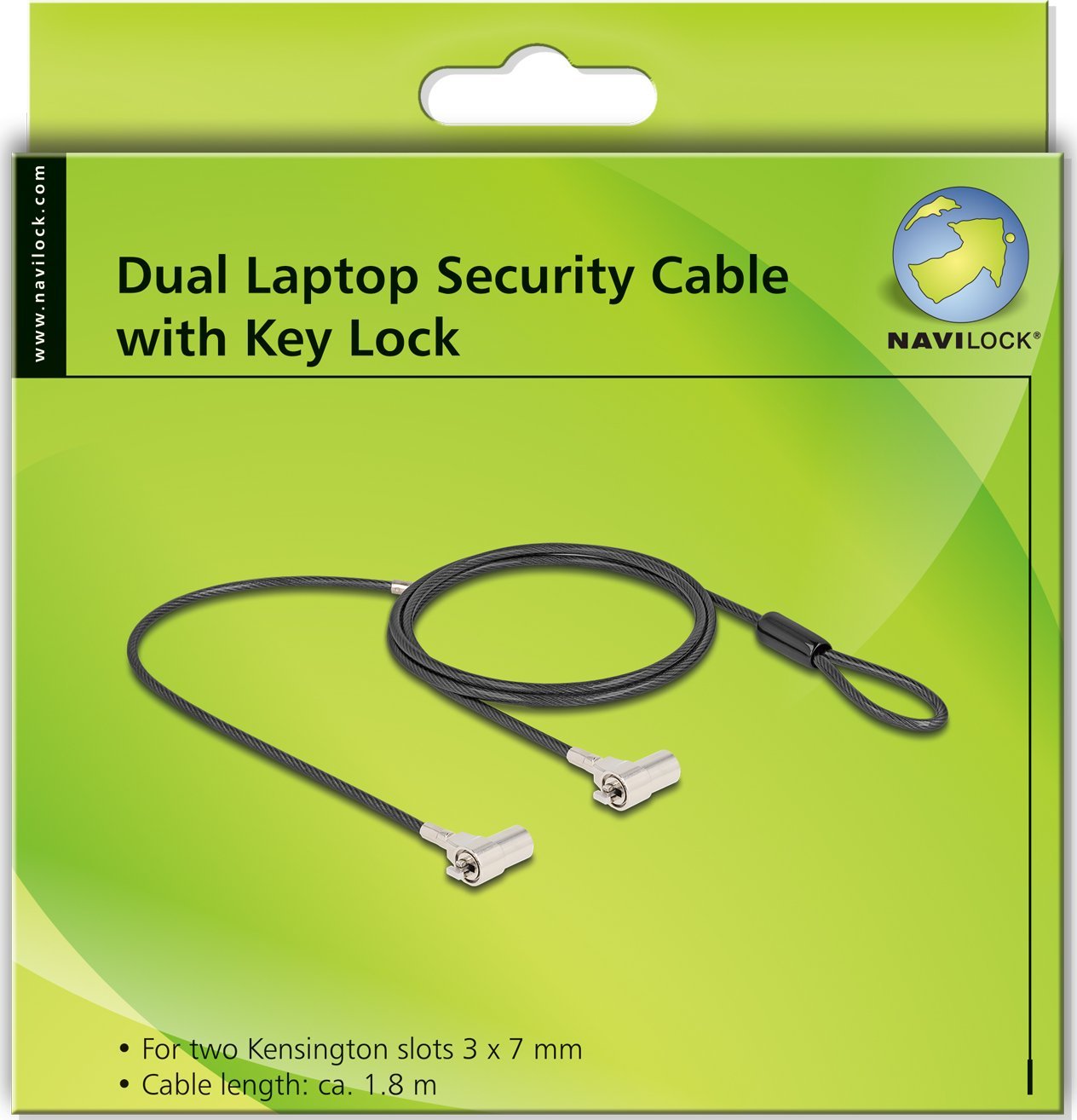 Kabllo sigurie Navilock 20934, 1.8 m, me çelës, e zezë argjend