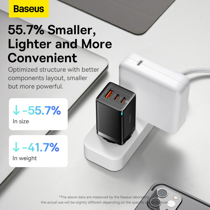 Karikues Baseus GaN5 Pro, 2x USB-C, USB-A, 65W, i zi
