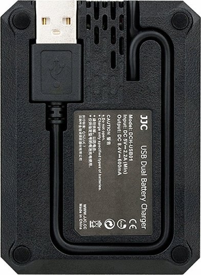 Karikues dyfishtë për bateri JJC, adaptor energjie për kamera, i zi