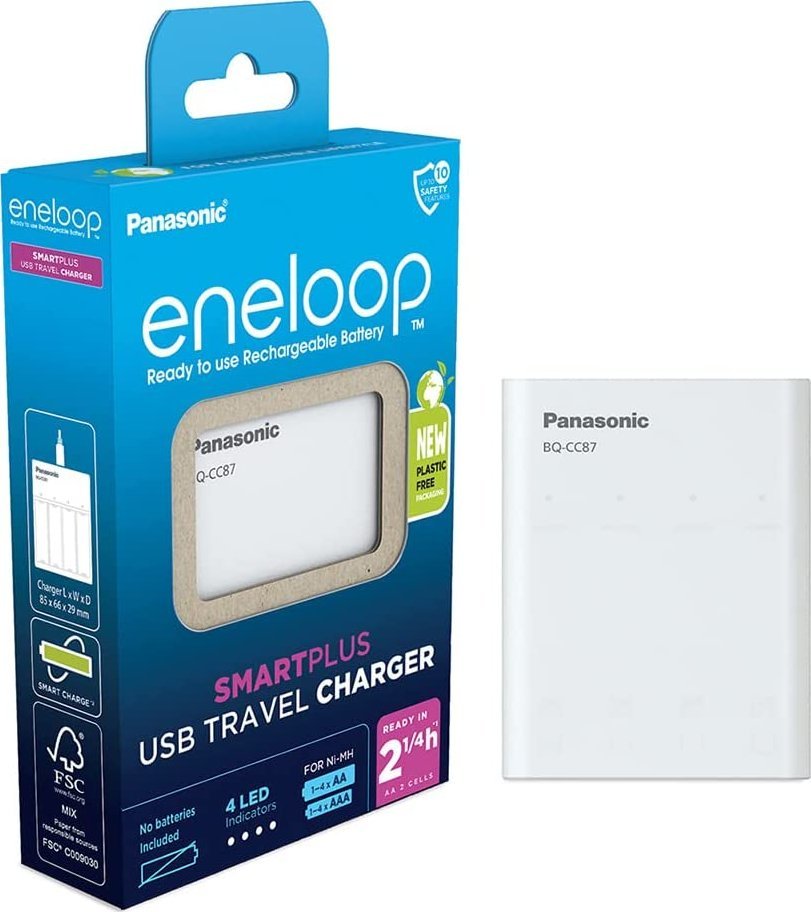 Karikues baterish Panasonic Eneloop BQ-CC87, 4x AA AAA, USB, i bardhë