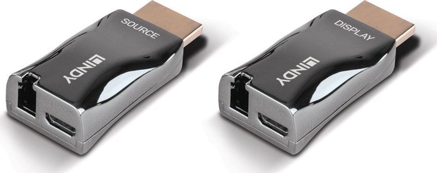 HDMI екстендер Lindy со оптичко влакно, 4K 60Hz, до 300m, црн