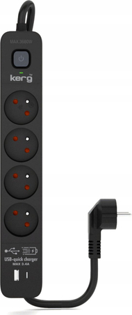 Shirit rryme Kerg, 4 priza, USB A C 18W, 5m, i zi