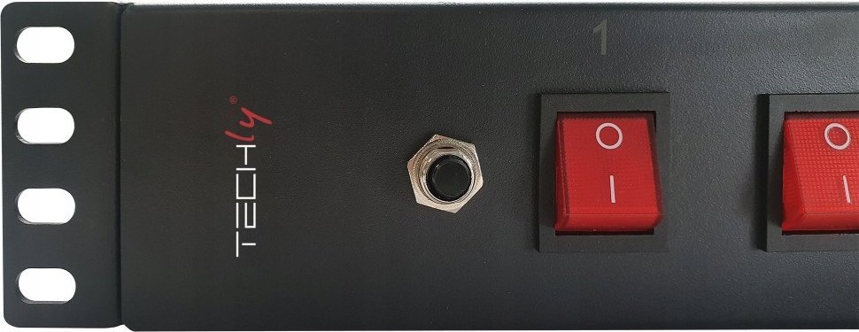 Shirit prizash rack Techly 367829, 8x prizë UNEL 16A, 1.5U, i zi