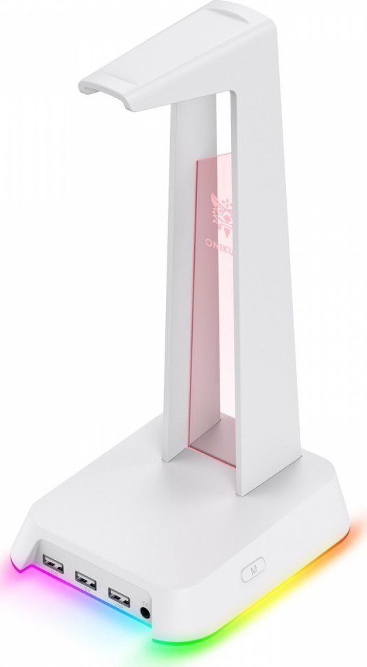 Држач за слушалки Onikuma ST2, RGB, 3x USB, бел