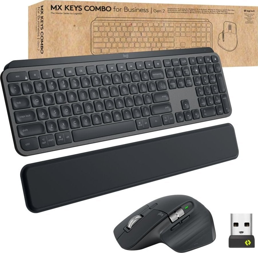 Set tastierë dhe maus Logitech MX Keys Combo for Business Gen 2, pa kabllo, Graphite