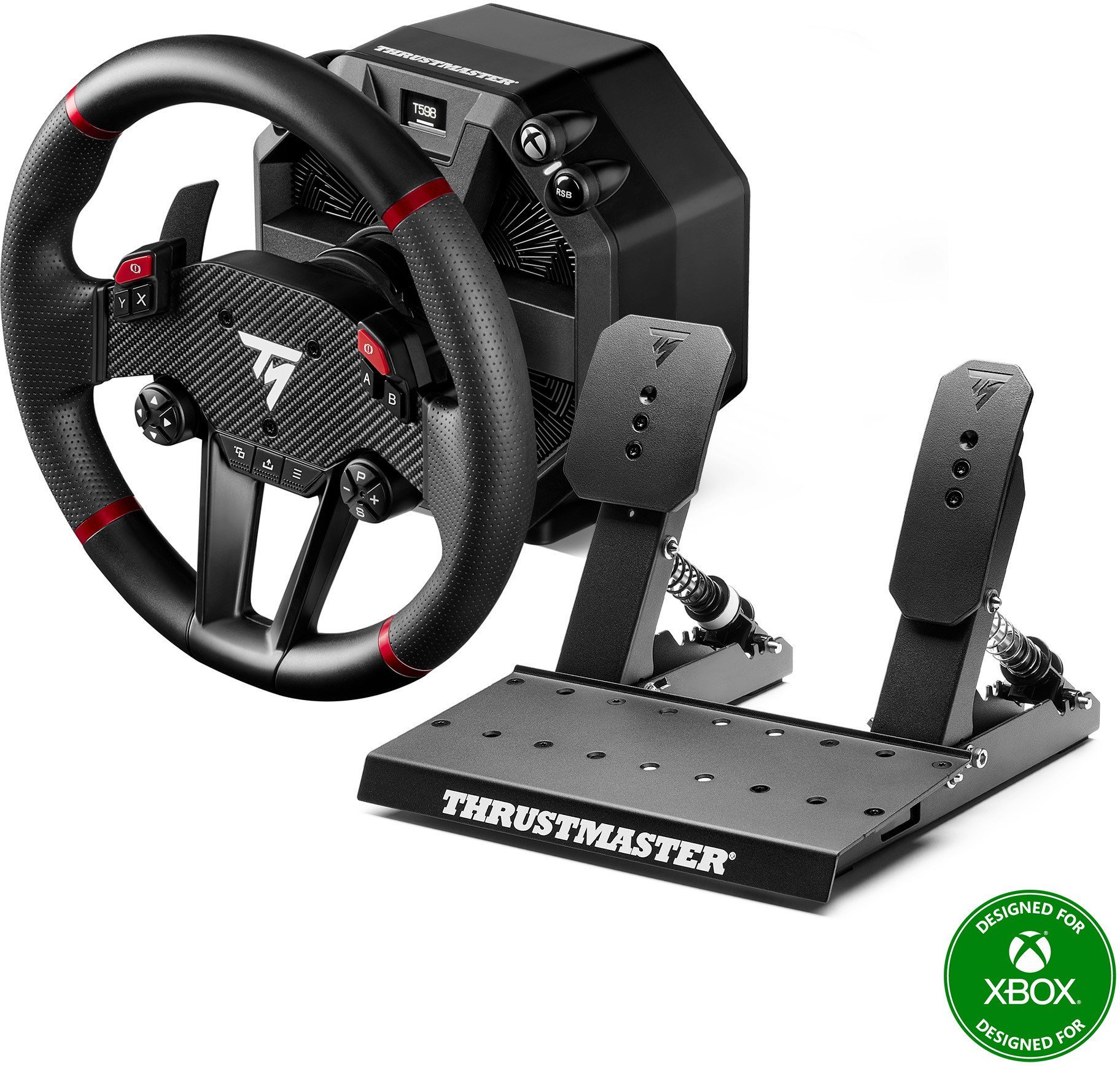 Timoni lojrash Thrustmaster T598X, me pedale, Force Feedback, USB, për PC dhe Xbox, i zi