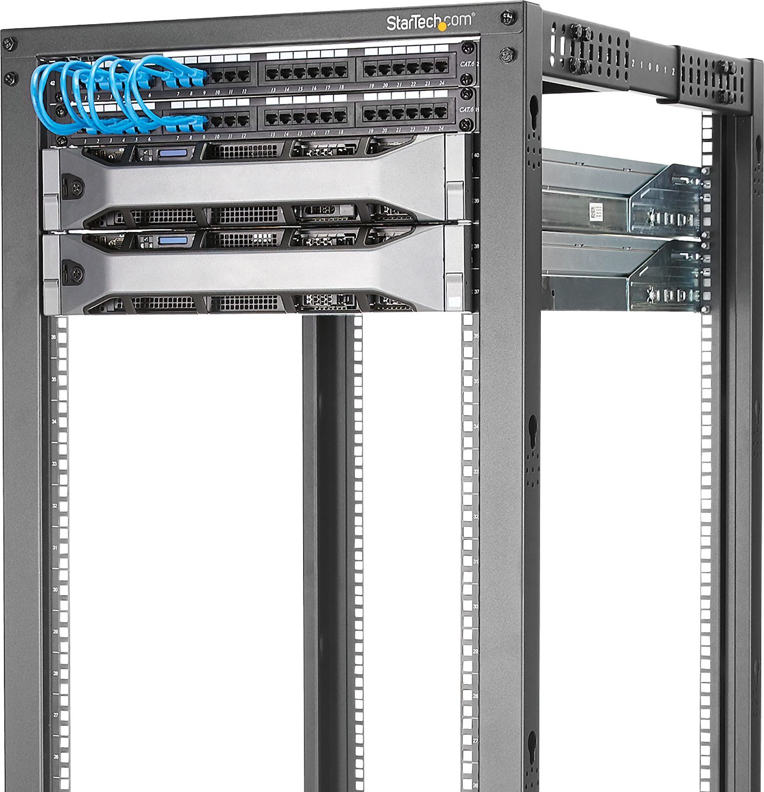 Raft serverik StarTech.com 4-Post 25U, 19", thellësi e rregullueshme, me rrota