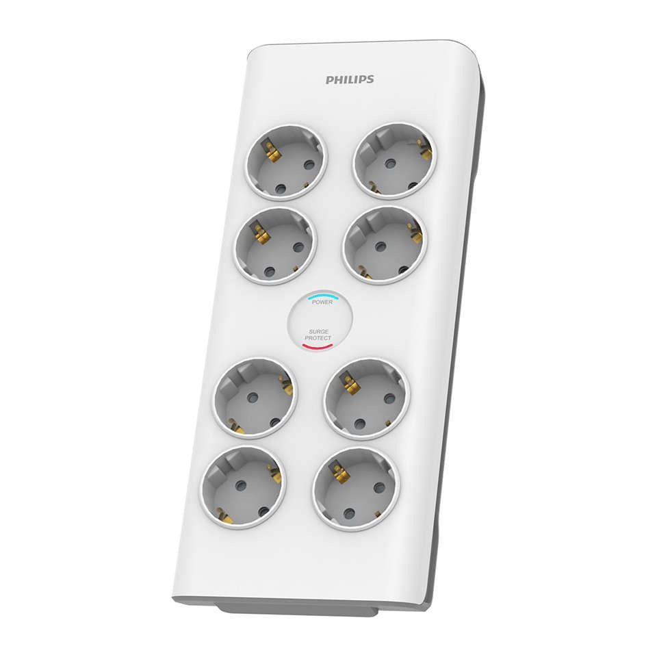 Kabllo vazhduese Philips SPN7080WA/58, surge protection, 8 dalje, 2m, e bardhë