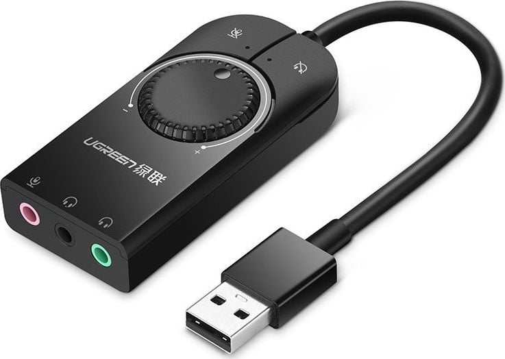 Kartë zanore e jashtme USB Ugreen 40964, 3 porta audio, me kontrolle volume, gri