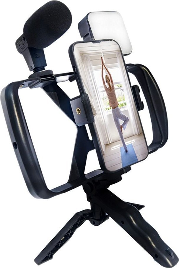 Set selfie me tripods dhe telekomandë Bluetooth TL-49T, llampë LED, mikrofon, i zi