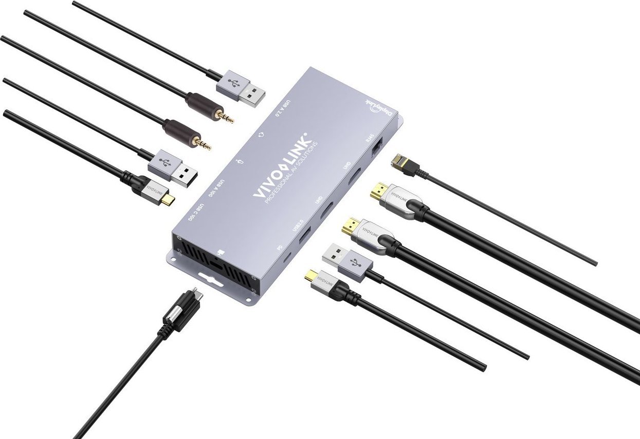 HUB USB C Vivolink për konferenca, Dual HDMI, 4K, LAN