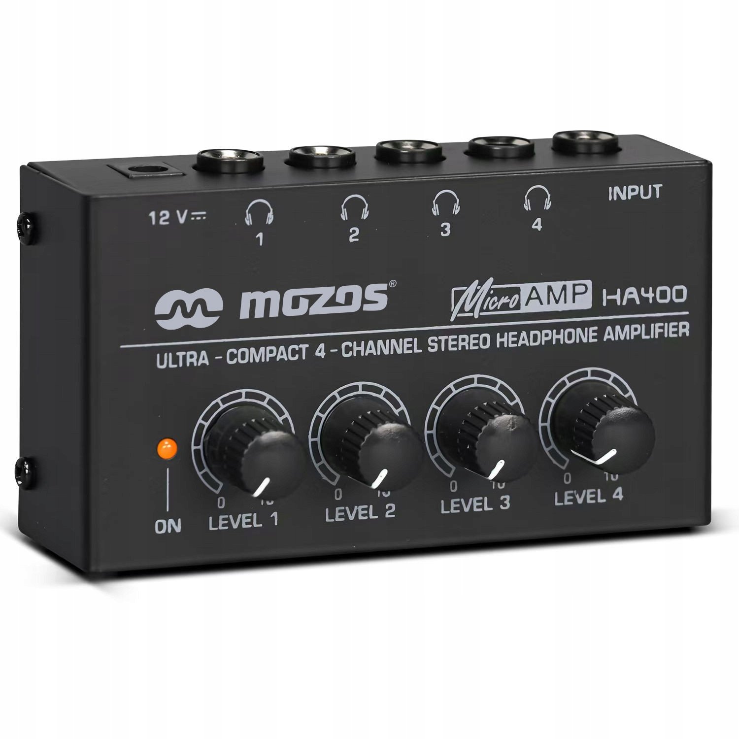 Amplifikator për kufje Mozos HA400, 4 kanale stereo, kontroll i pavarur volumesh, i zi